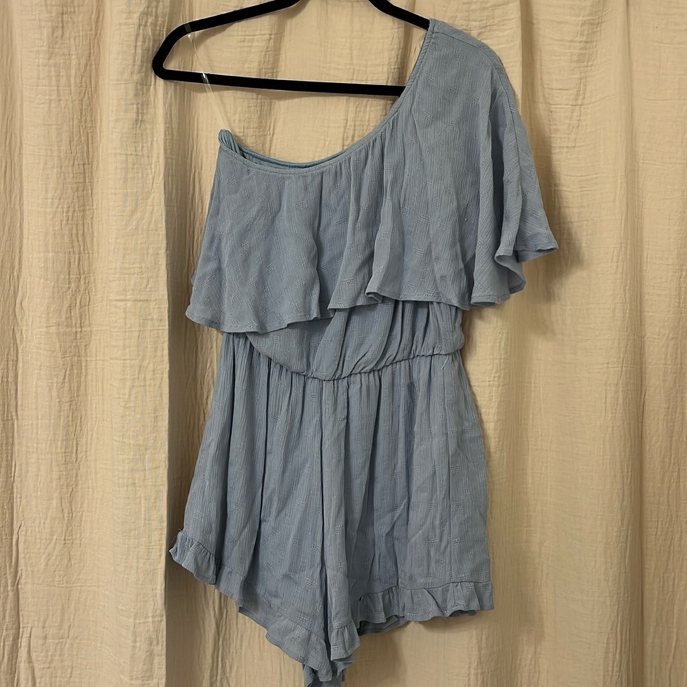 Peach Love Light Blue One Shoulder Romper